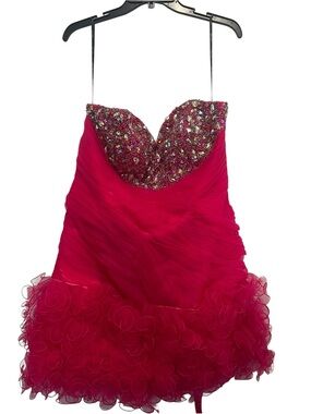 Juliet Strapless Sequin Jeweled Trim And Ruffled Tulle Dress In Hot Pink 2XL NEW